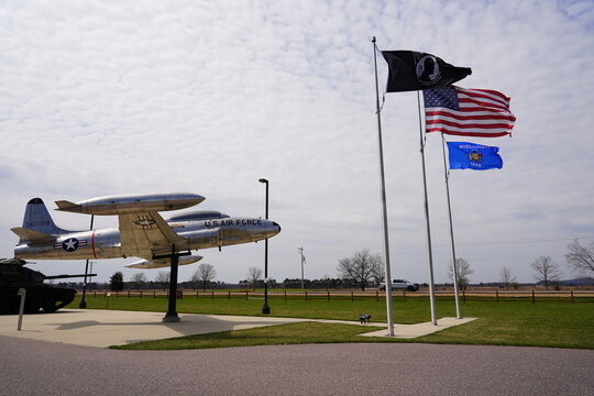 Lockheed t-33 trainer f-80 shooting star United States war jet mounted up at memorial site outside of Prairie Du Sac.