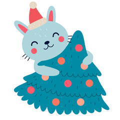 Cute Bunny with christmas tree.