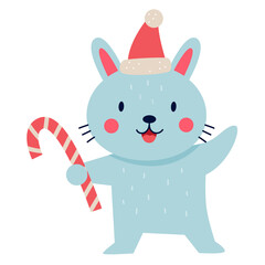 Cute Christmas Bunny with candy cane.