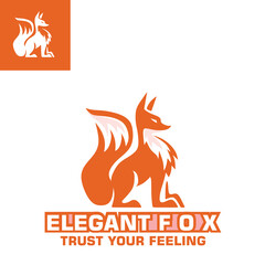 elegant orange fox logo, silhouette of simple fox sitting vector illustrations