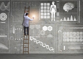 Male doctor climbing ladder in medical concept