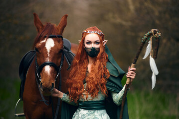 forest elf girl with a horse