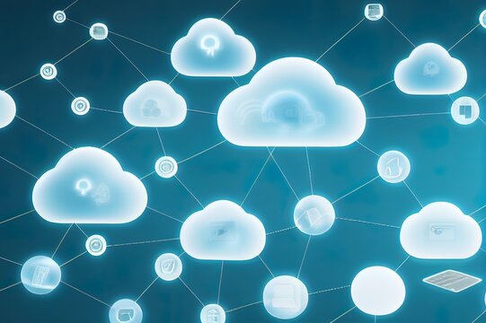 Communications Platform as a Service CPaaS Cloud Communications Concept with Virtual Cloud Surrounded by Devices Communicating within an IT Network 3D Illustration