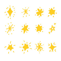 Set of sparkle star and starburst hand-drawn. Doodle style. Vector illustration.