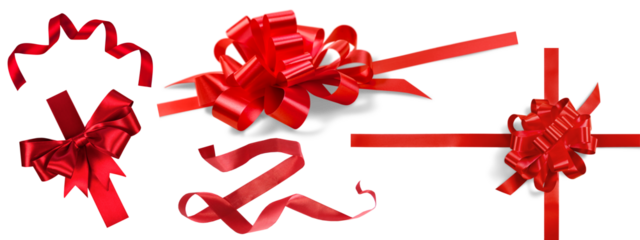 red ribbon bow with transparent background.ribbon collection for decoration.