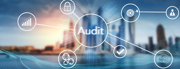 Audit and icons on virtual screen.