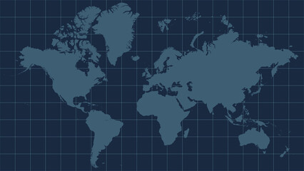 Flat world map with grid lines vector illustration background