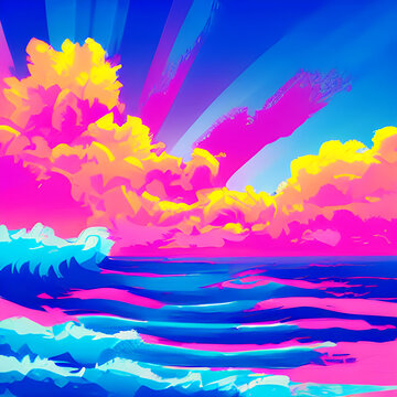 Pink Ocean Sunrise Wave
