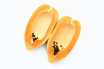 Papaya fruit on white background.
