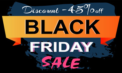 Fototapeta premium Black friday promotional emblem. Sale and discounts in store, high quality product. Advertising logo for clothing store. Attracting buyers and design element for advertisement, sale poster, banner