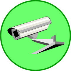 Surveillance camera isolated on green background