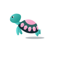Obraz premium cute green and purple turtle character, sea creature