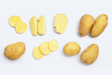 Raw potatoes isolated on white background