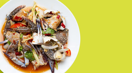 spicy green mango salad with blue crab