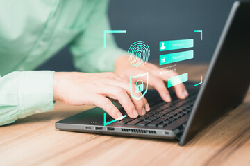 Man typing login user and password, Cyber security concept, Secure encryption and access to the user's private information to access the Internet.