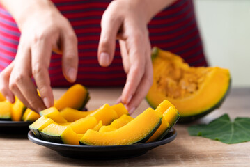 Japanese pumpkin or Kabocha prepare for eating