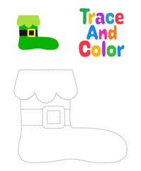 Elf shoe tracing worksheet for kids