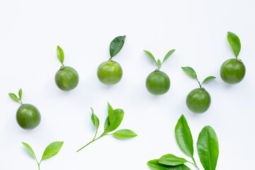 Limes with leaves isolated on white.