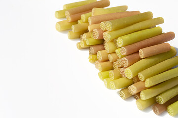 Lotus stems on white background.