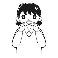 歯科矯正のワイヤーを装着した子どものイラスト（白黒）