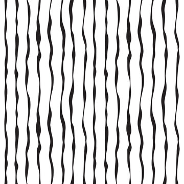 Vector seamless pattern repeat, uneven parallel black lines