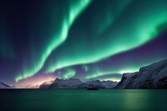 Aurora borealis over Hamnoy in Norway