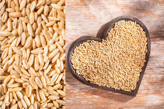 Close-up Grain Oatmeal In Wooden Bowl