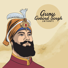 Happy Guru Gobind Singh Jayanti festival for Sikh celebration. vector
