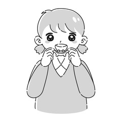 子どもの歯科矯正器具のイラスト（白黒）
