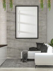 3D illustration Mockup photo frame in living room rendering