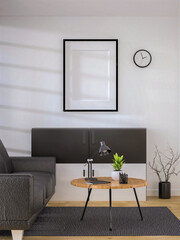 3D illustration Mockup photo frame in living room rendering