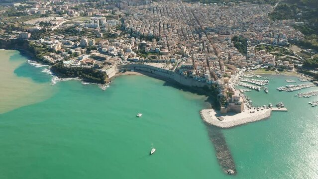 Historic Faro And Castello Arabo Normanno In Castellammare del Golfo, Trapani, Italy. - aerial
