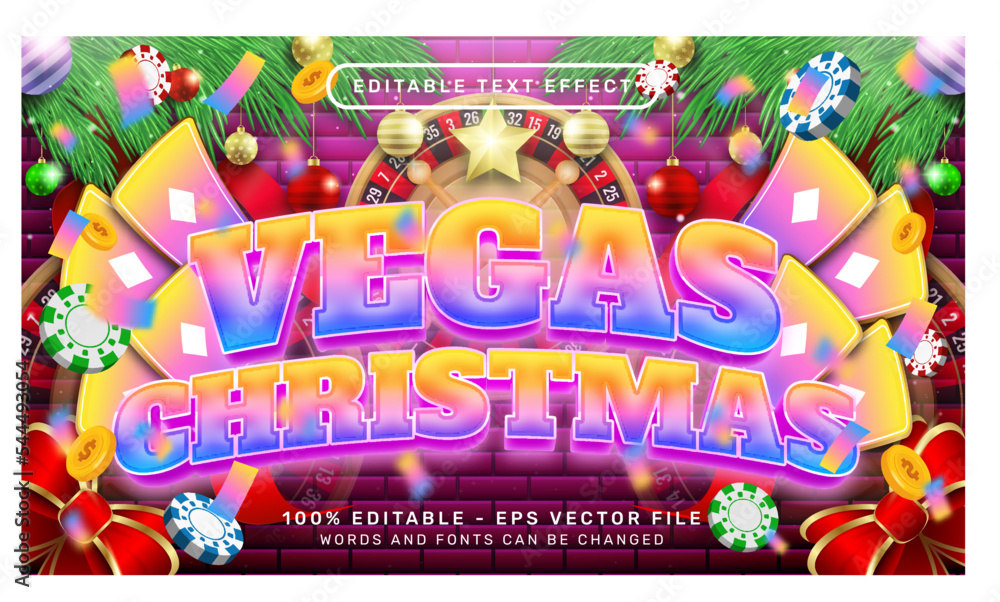 Aufkleber vegas christmas 3d text effect and editable text effect with christmas background