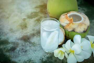 coconut juice with young coconut. Fresh coconut water, young coconut drink .