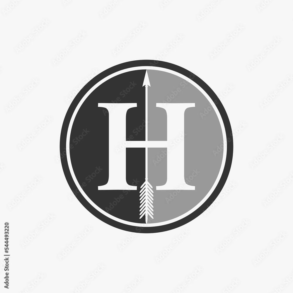 Poster simple and unique letter or word h serif font with arrow on circle block image graphic icon logo des