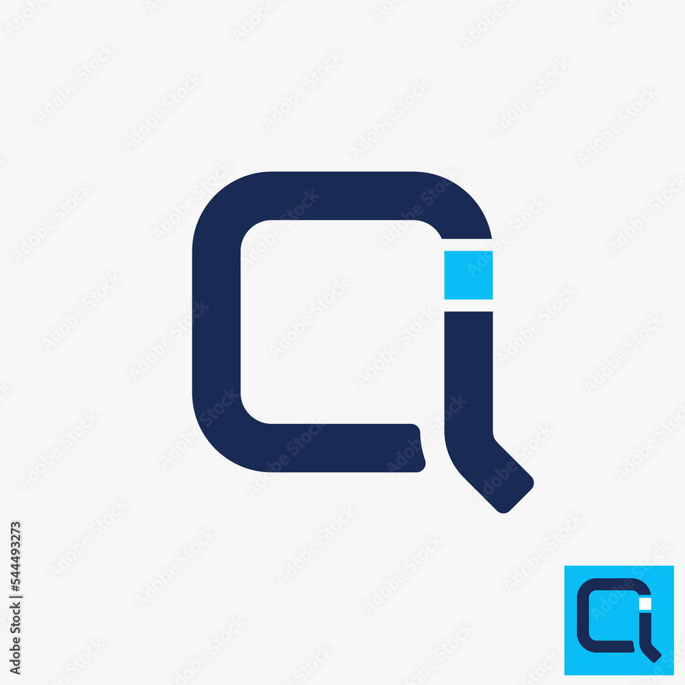 Poster simple and unique letter or word qi or iq font in creative rectangle square image graphic icon logo 