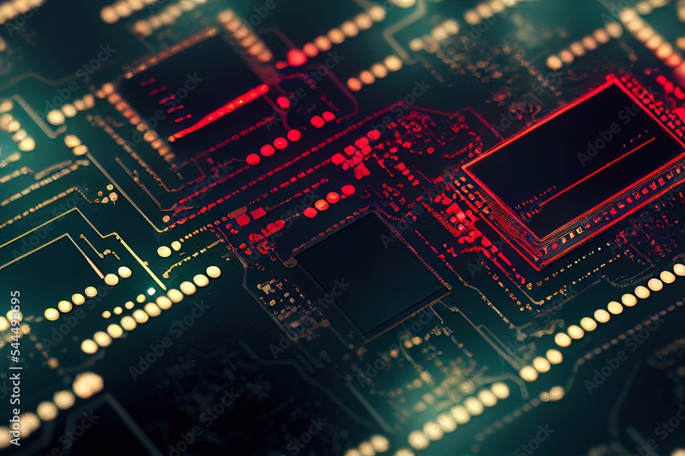 Poster 3d rendering of cyberpunk ai. circuit board. technology background. central computer processors cpu 