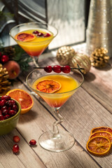 Cranberry orange mimosa cocktails ready for drinking.