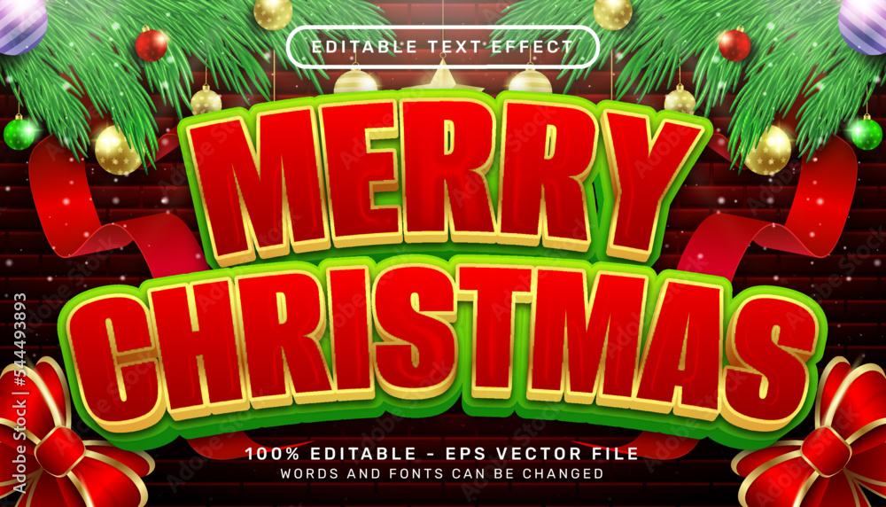 Poster merry christmas 3d text effect and editable text effect with christmas background