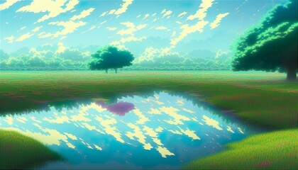 Fototapeta premium landscape with river in summer 