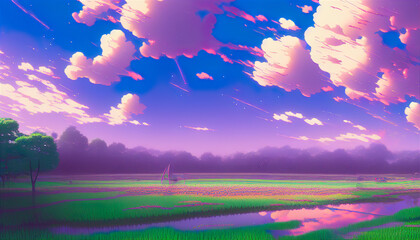 Fototapeta premium landscape with river in summer 