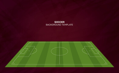 Vector illustration of soccer field with blank space on abstract red background. Football background.