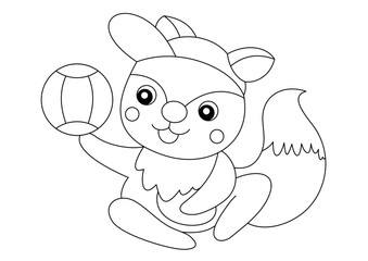 cartoon cute fox for coloring page vector illustration