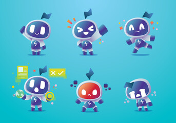 set of cartoon character modern robots mascot	