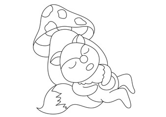 cartoon cute fox for coloring page vector illustration