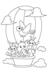 cartoon cute balloon ride animal for coloring page vector illustration