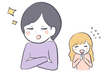 威張る上司と煽てるかわいい女性の部下