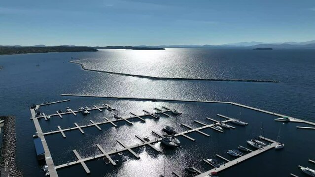 Marina and jetty into lake champlain at burlington vermont aerial