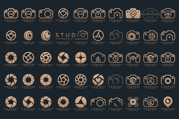 creative lens and camera logo icon set. Icons of photography, image, photo gallery and photo camera.