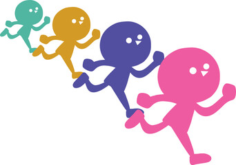 たくさんの人が走っているイラスト。カラーバリエーション。